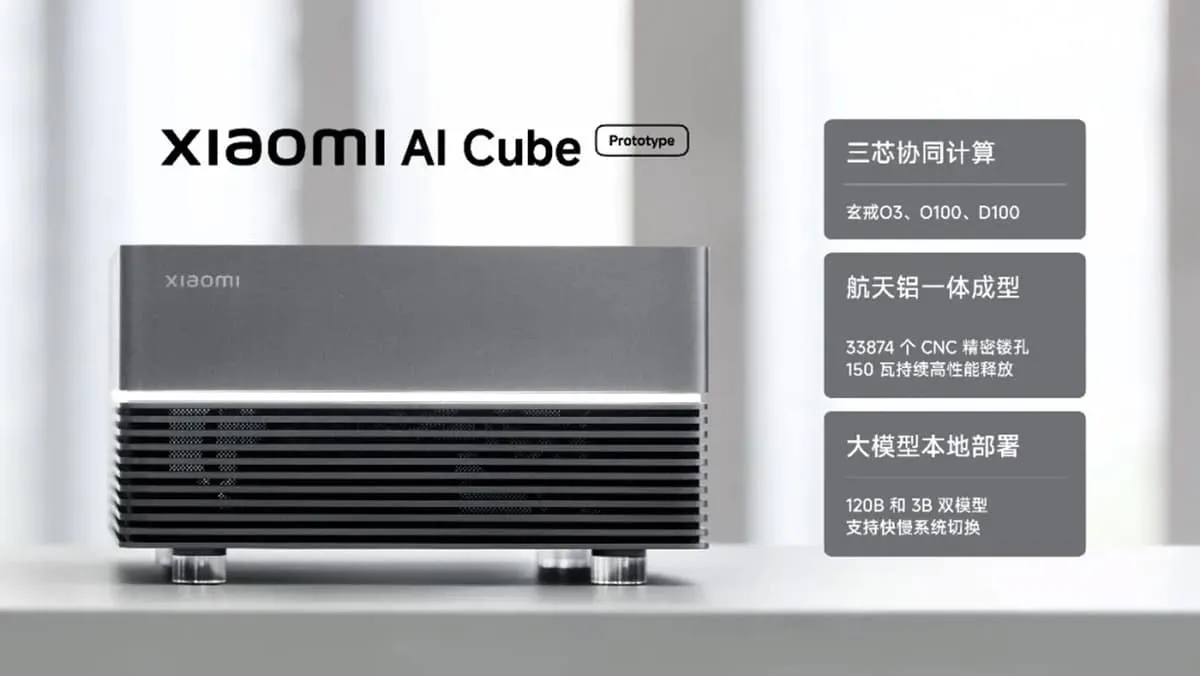 Официальный вид спереди прототипа серебристого Xiaomi AI Cube